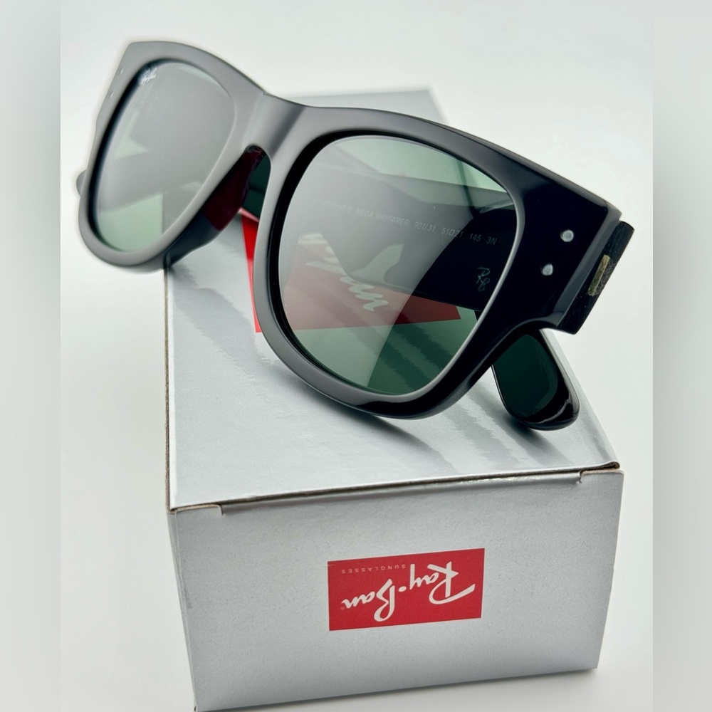 Ray-Ban Mega Wayfarer Sunglasses Rb0840S Acetate Black Frame Green Lenses UNISEX - Picture 14 of 15